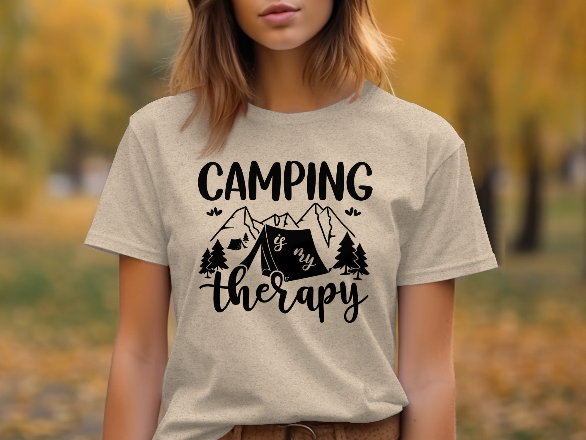 Camping Is My Therapy Mountain Design Graphic T-Shirt