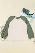 Plus Size Colorblock Waffle Knit Long Sleeve Top