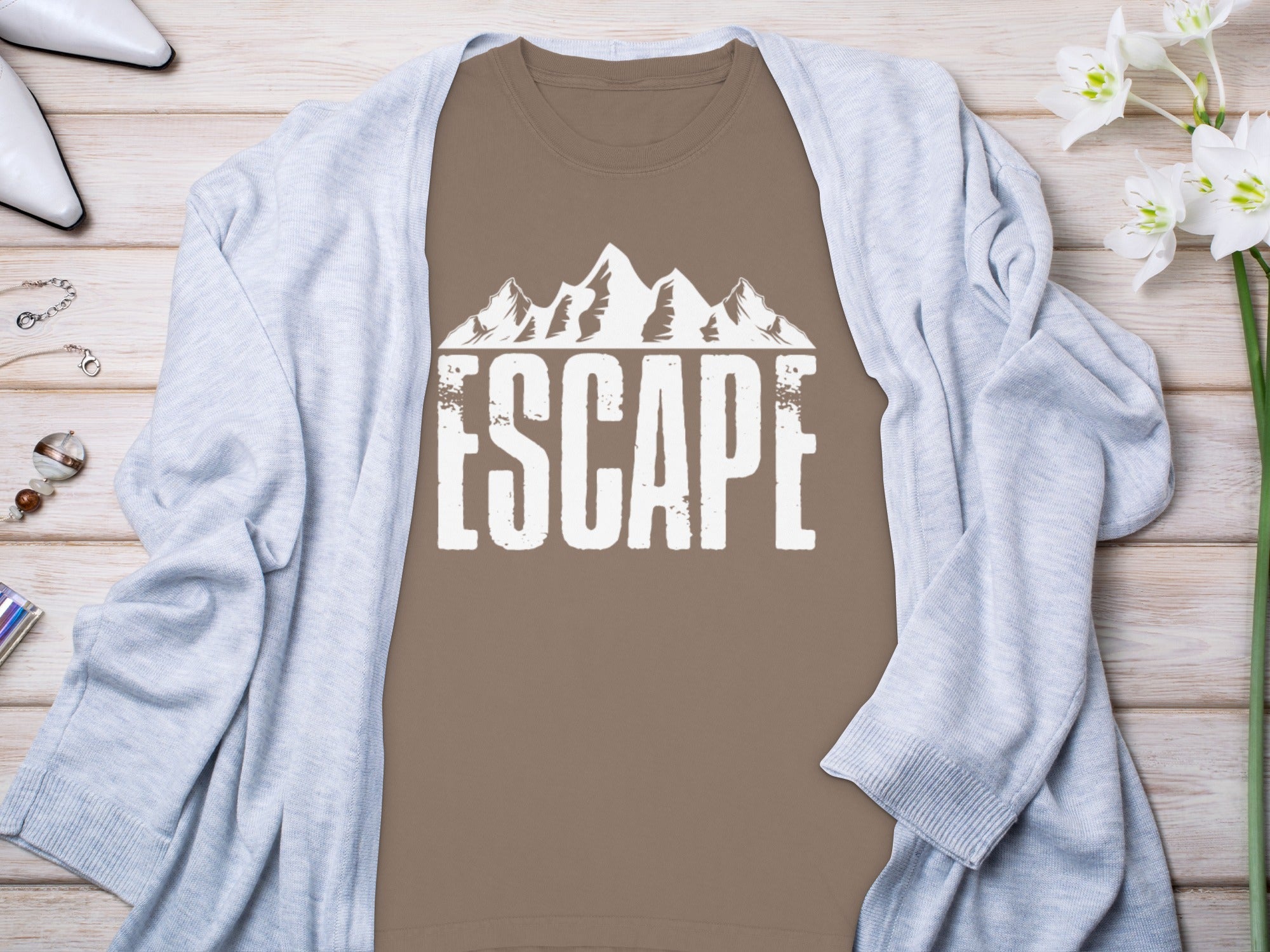 Escape to Nature with Mountain Graphic Art Long Sleeve T-Shirt