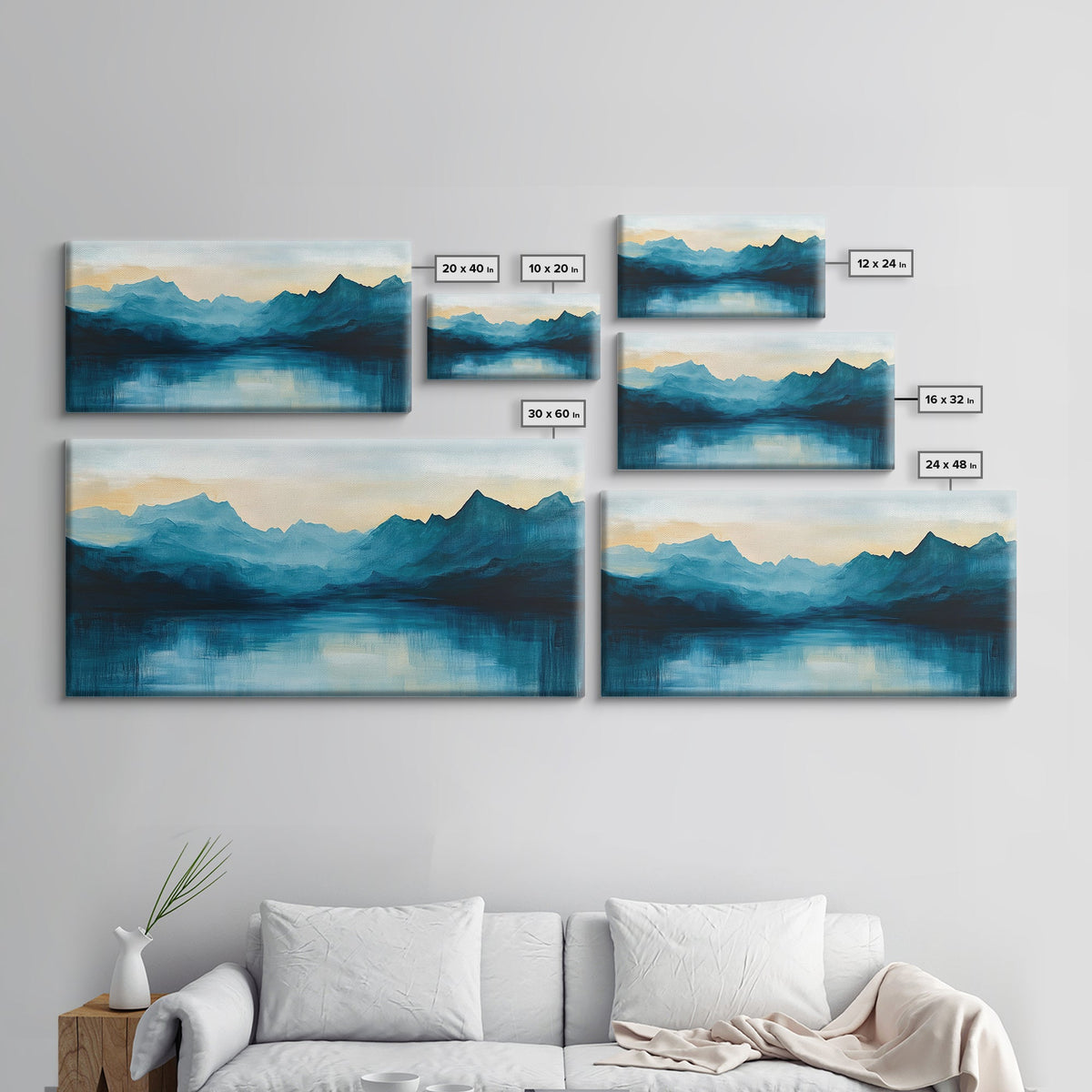 Moody Mountains, Blue Landscape, Panoramic Art, Canvas Print, Smoky Mountain Art, Extra Wide Art, Minimalist Art, Above Sofa Art