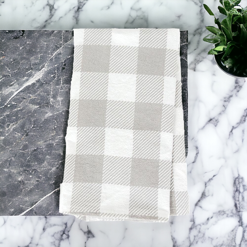 Buffalo Check Tea Hand Towel - Cotton Kitchen Tea Towel, Grey Black White
