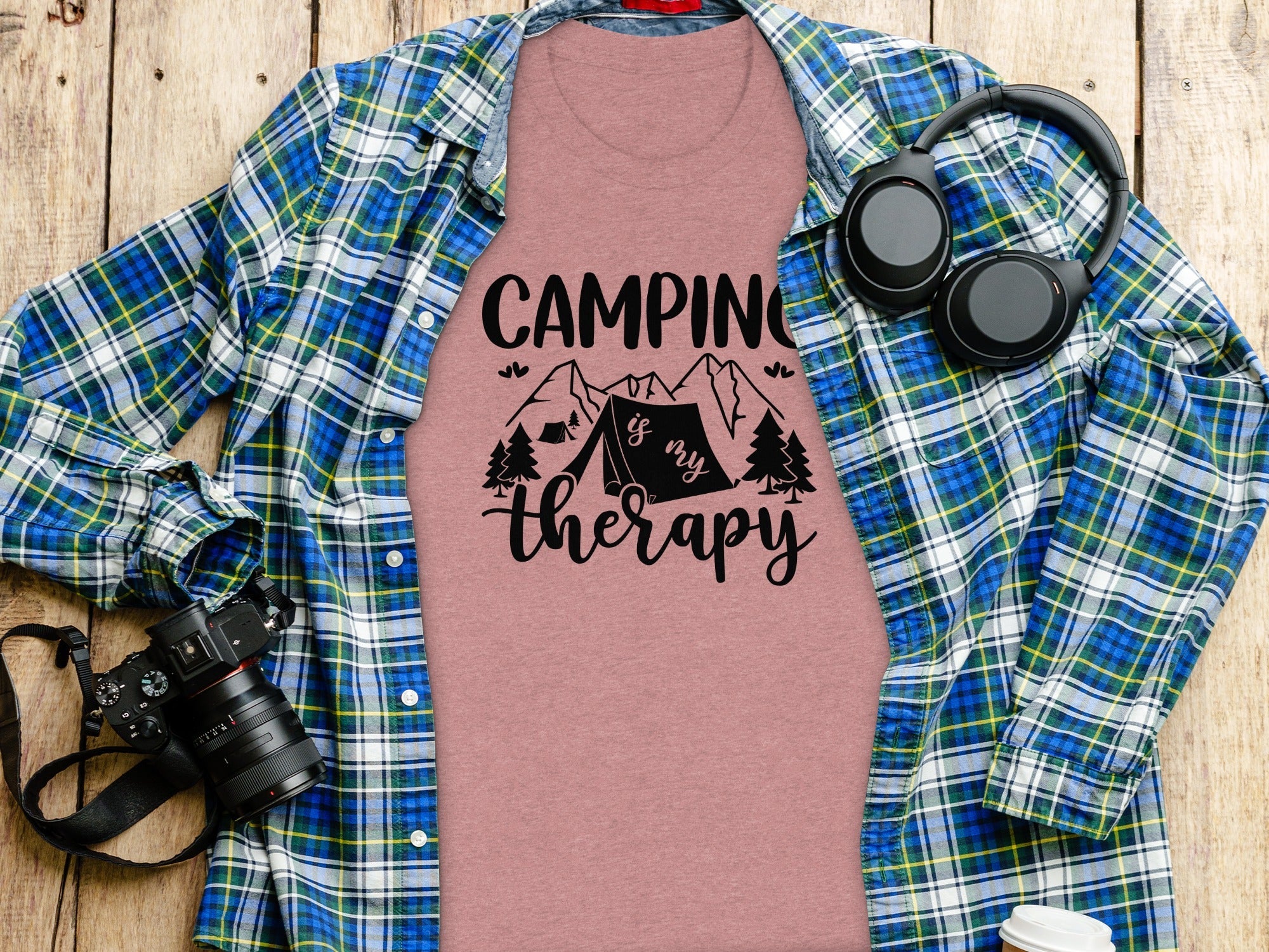 Camping Is My Therapy Mountain Design Graphic T-Shirt