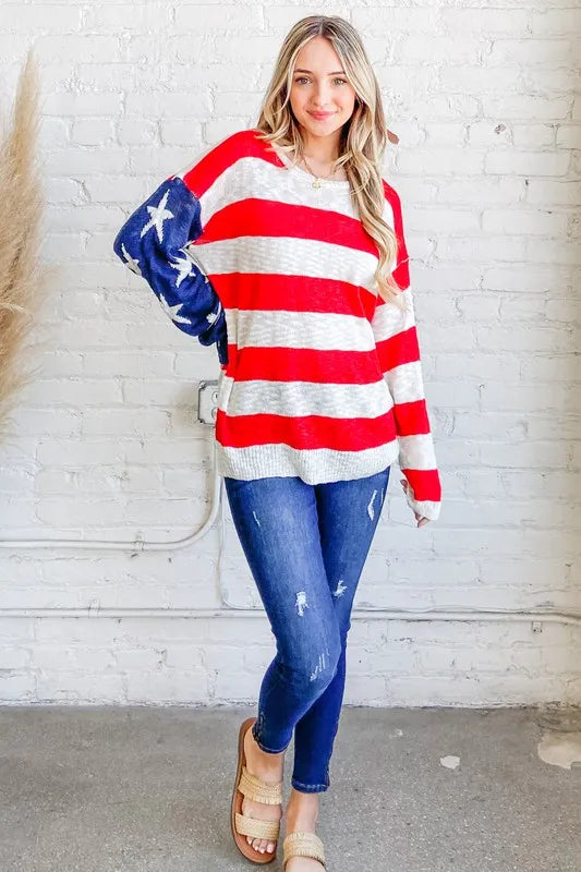 Patriotic American Flag Long Sleeve Sweater - Cozy & Stylish