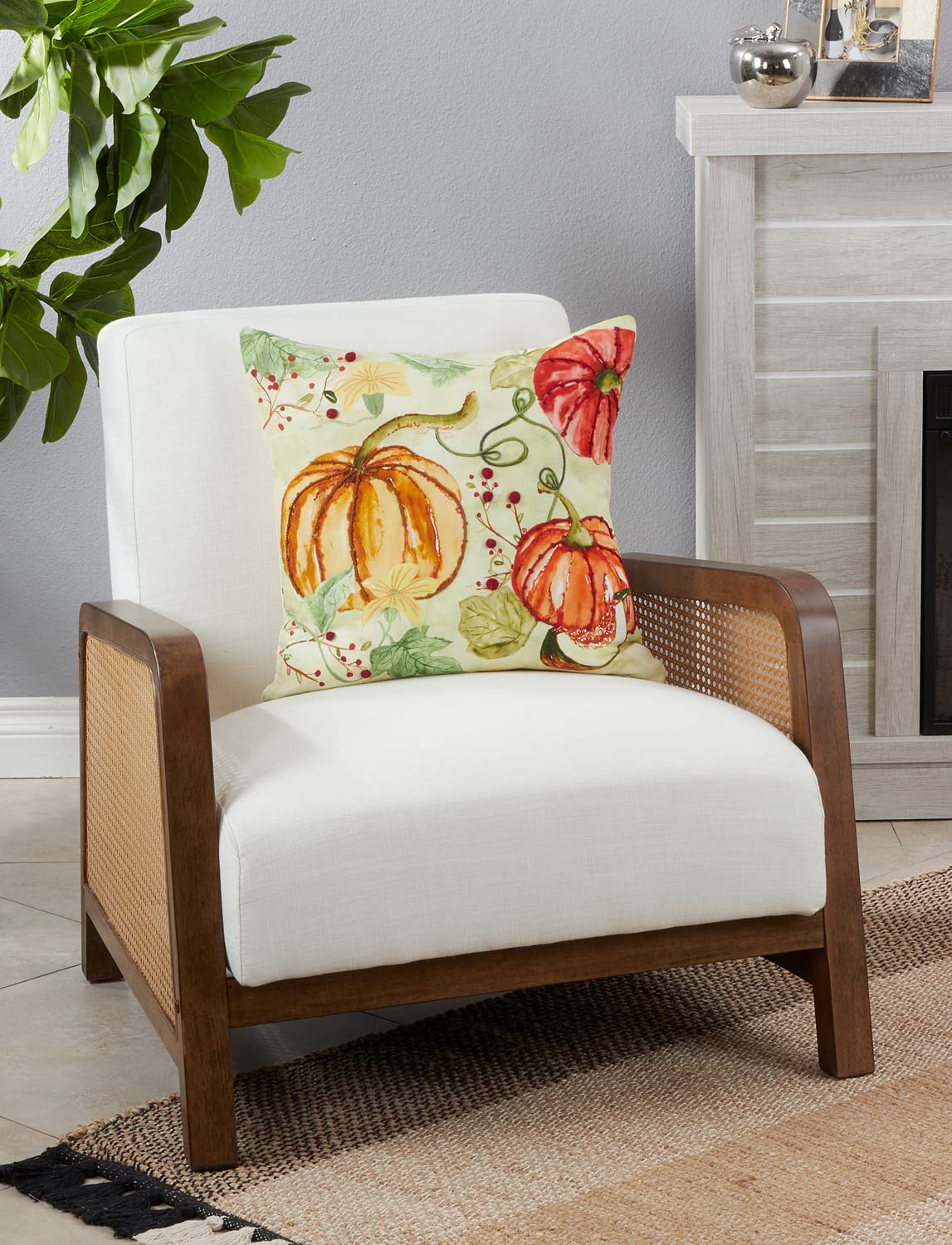 Fennco Styles Harvest Pumpkins Decorative Throw Pillow Cover 18" W x 18" L – Multicolored Cushion Case for Thanksgiving, Fall Festivals, Home, Couch, Bedroom, Office Décor and Special Occasion