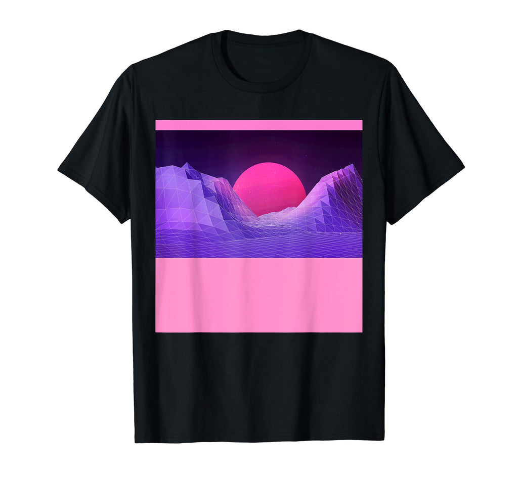 Vaporwave Aesthetic Sunset Mountains T-Shirt - Graphic Print Men Women