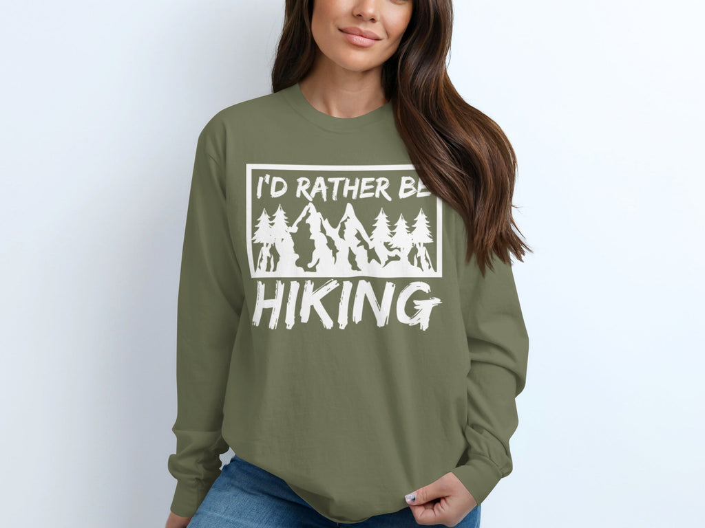 I'd Rather Be Hiking Mountain Graphic Long Sleeve T-Shirt