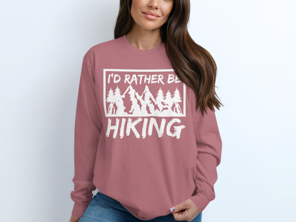 I'd Rather Be Hiking Mountain Graphic Long Sleeve T-Shirt