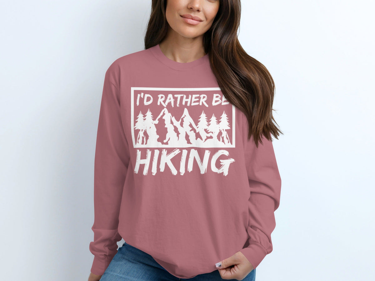 I'd Rather Be Hiking Mountain Graphic Long Sleeve T-Shirt