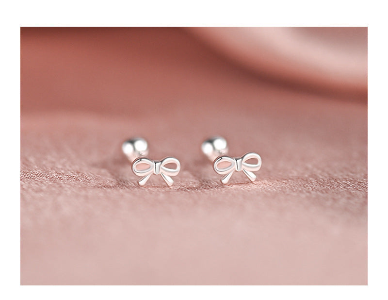 S999 Sterling Silver Bow Stud Earrings, Versatile For Daily & Commute, Ideal For Best Friends, Women's Cartilage Tragus Piercing With Unique Minimalist Design