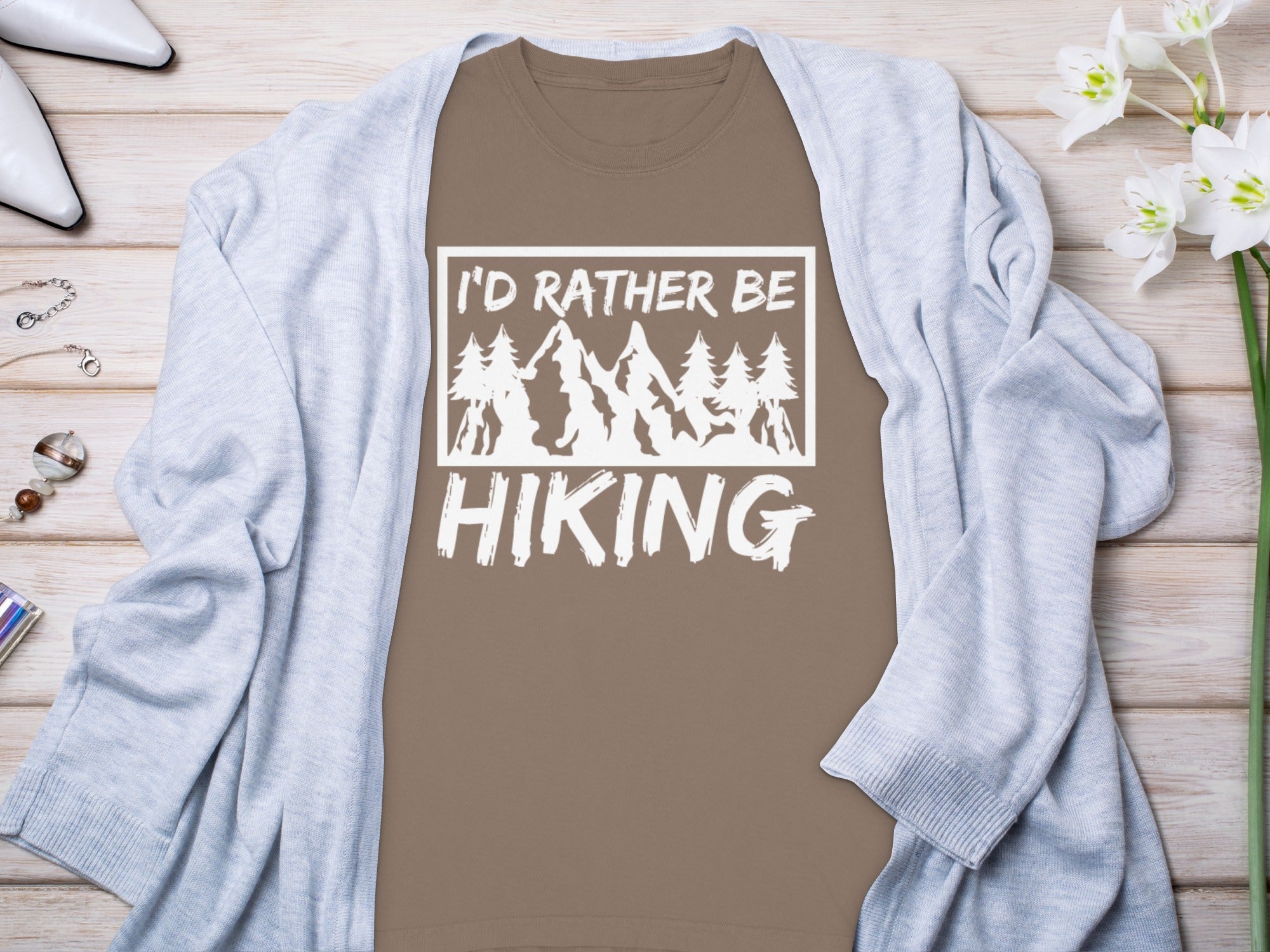 I'd Rather Be Hiking Mountain Graphic Long Sleeve T-Shirt
