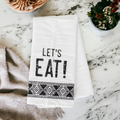 Jacquard Black White Aztec Tea Towel 24 x 17 Kitchen Hand Towel Lets Eat Festive Cotton