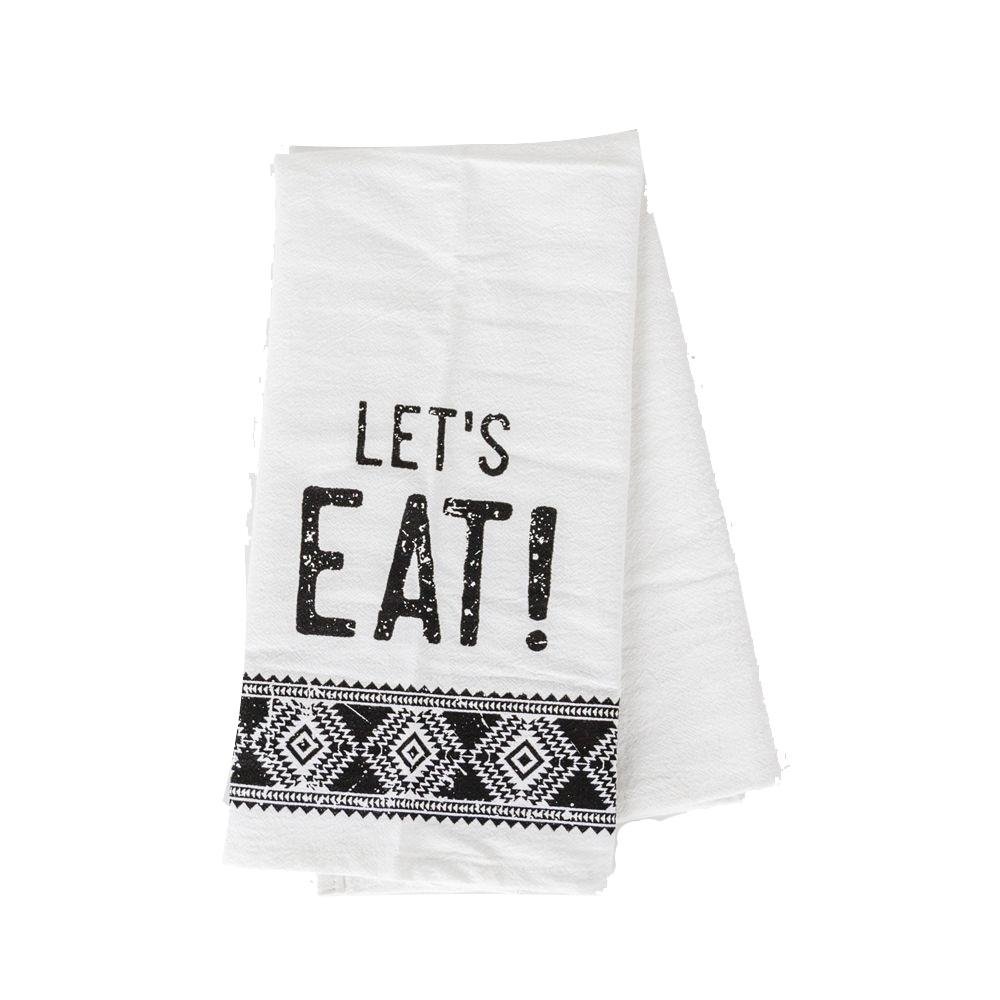 Jacquard Black White Aztec Tea Towel 24 x 17 Kitchen Hand Towel Lets Eat Festive Cotton