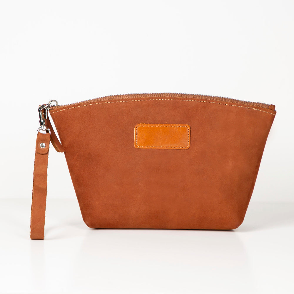 Luna Leather Makeup Bag – Genuine Leather Toiletry & Dopp Kit for Men & Women for Travel Elegance | Minimal & Handcrafted
