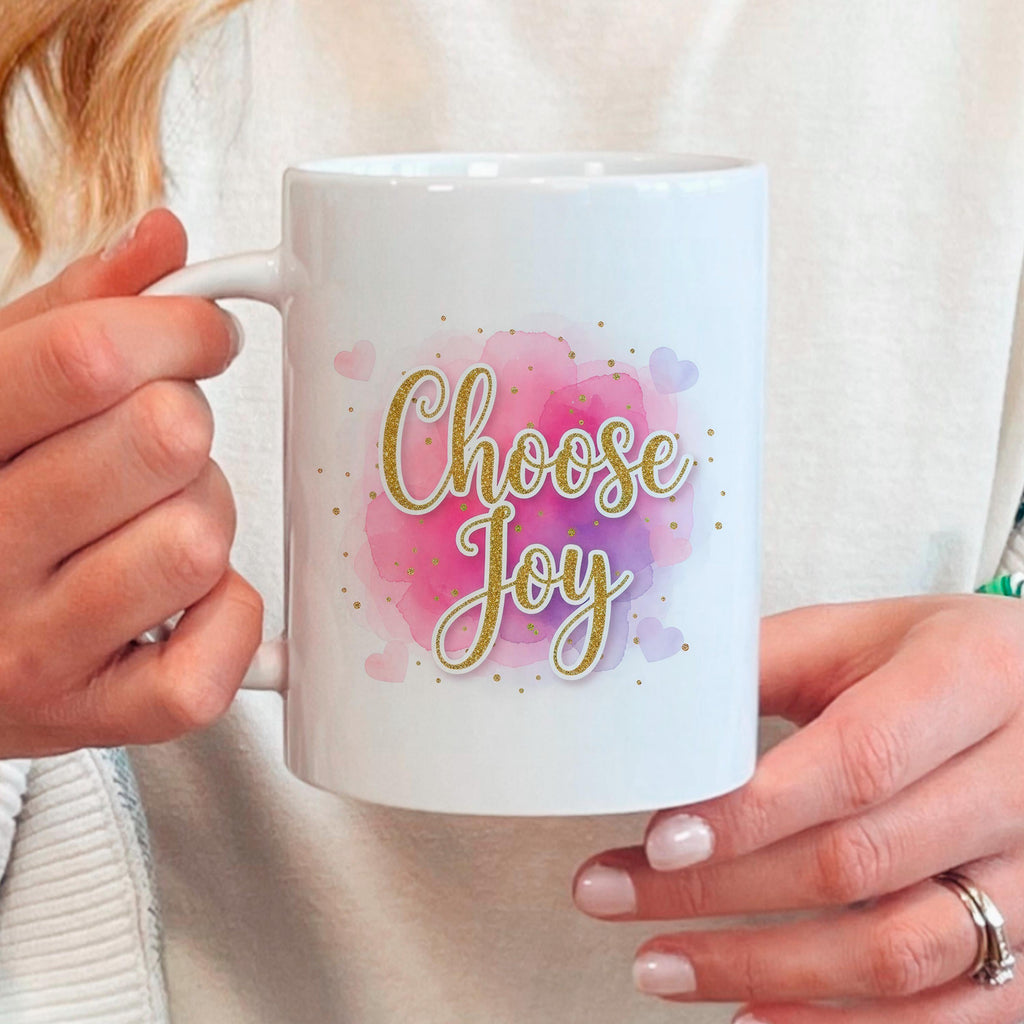 Choose Joy Mug - Inspirational Coffee Cup | Pink Watercolor Ceramic Mug