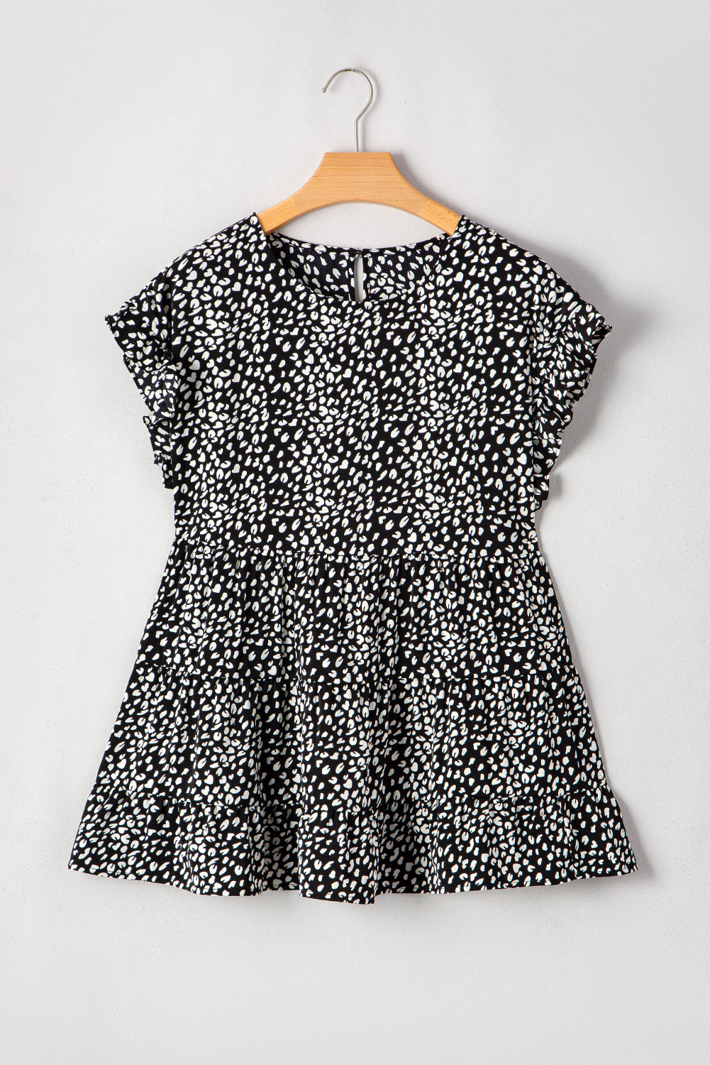Plus Size Leopard Ruffle Tiered Keyhole Blouse