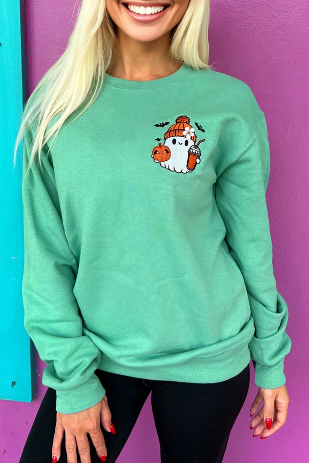 Cute Halloween Ghost Embroidered Casual Sweatshirt