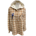 New Hand Printed Womens 3XL Blue Jay Bird Plaid Flannel Long Sleeve Hoodie