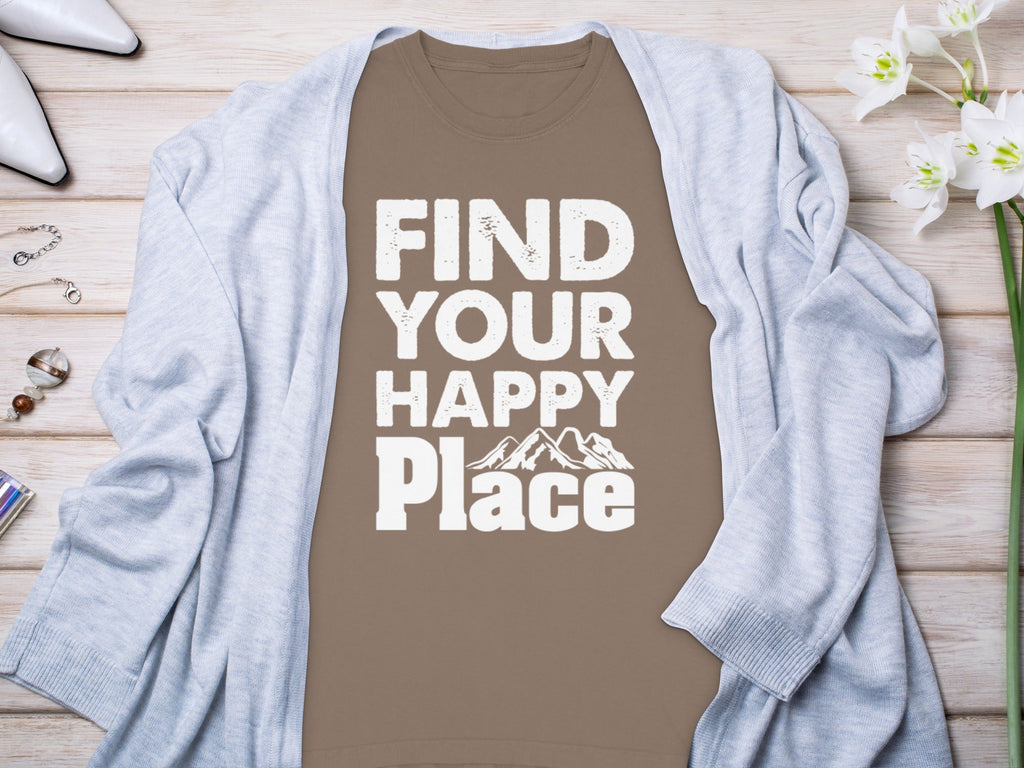 Find Your Happy Place With Mountains Graphic Long Sleeve T-Shirt