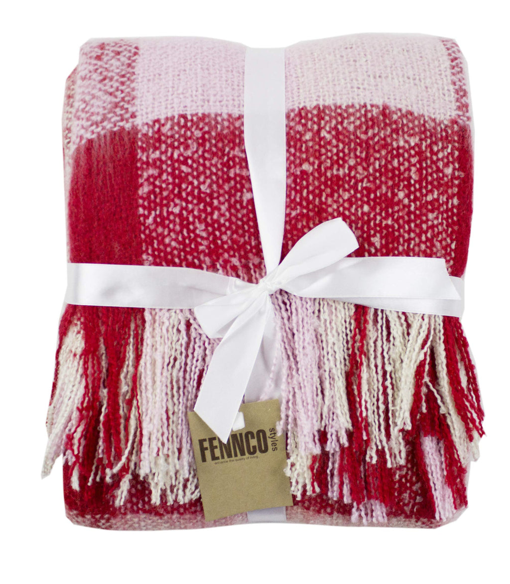 Fennco Styles Cozy Faux Mohair Plaid Fringed Soft Warm Throw Blanket, 50" x 60"