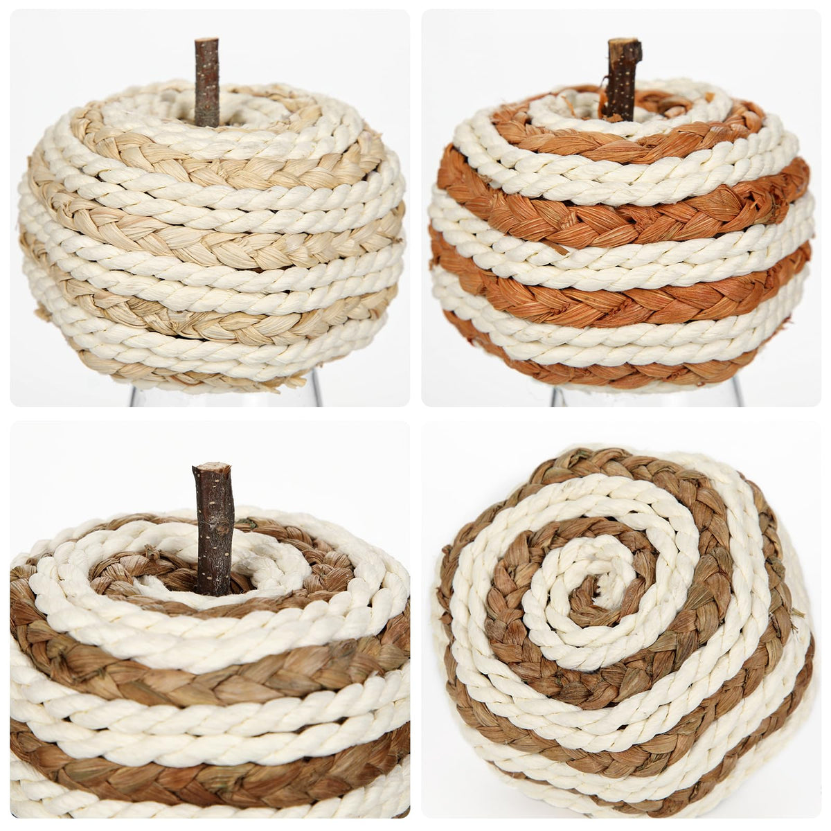 Hollyone Fall Pumpkin Decor 3 PCS Faux Rattan Pumpkins Small Orange Brown