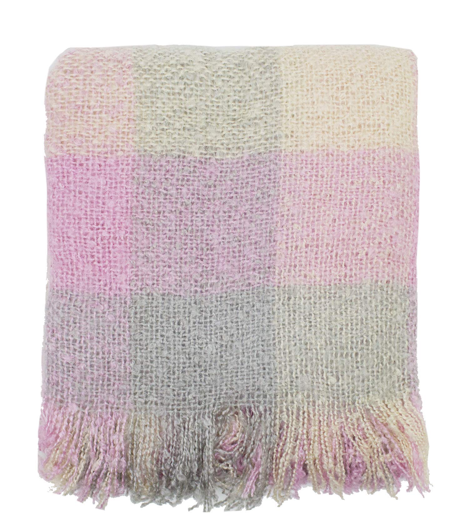 Fennco Styles Cozy Faux Mohair Plaid Fringed Soft Warm Throw Blanket, 50" x 60"