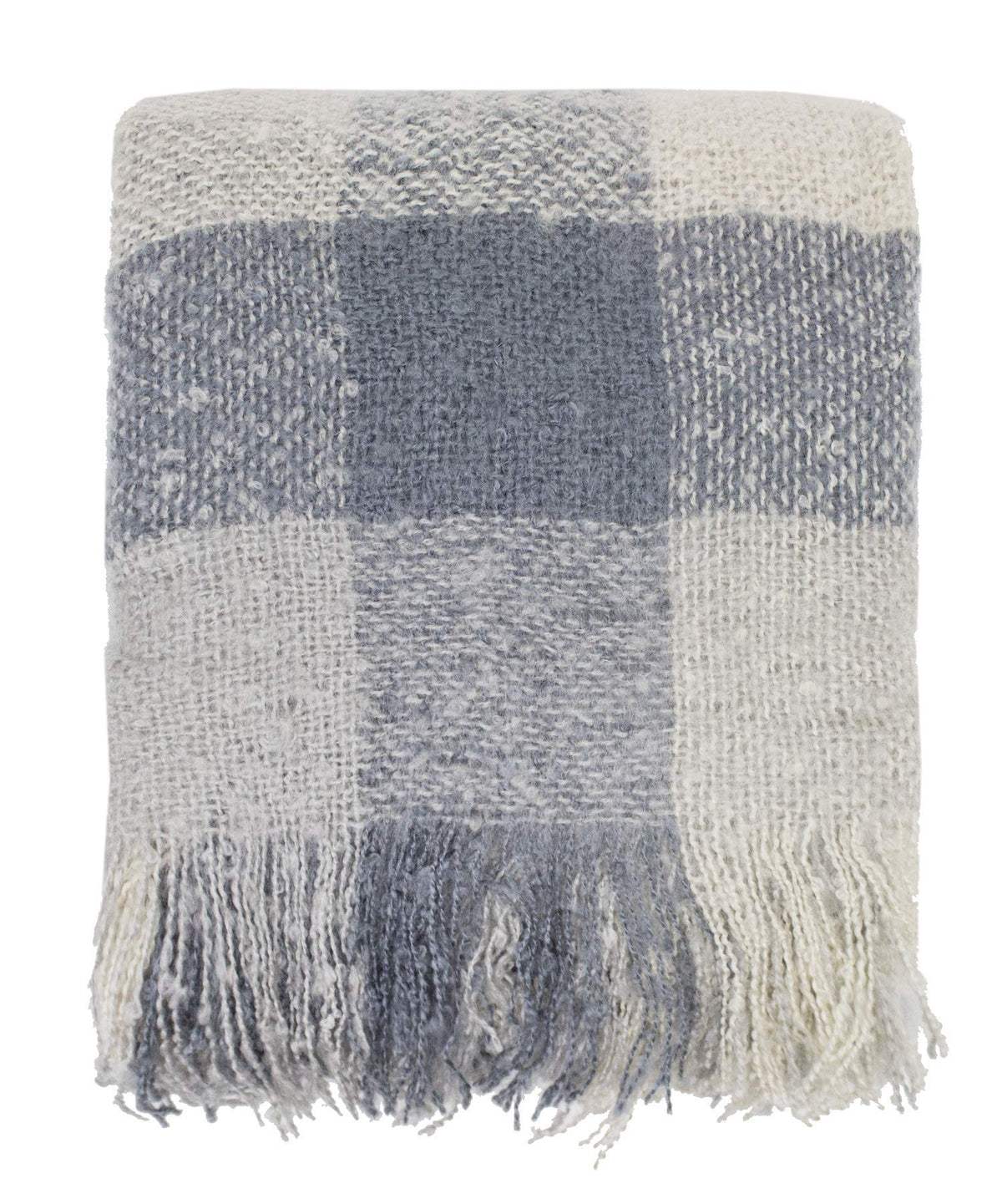 Fennco Styles Cozy Faux Mohair Plaid Fringed Soft Warm Throw Blanket, 50" x 60"
