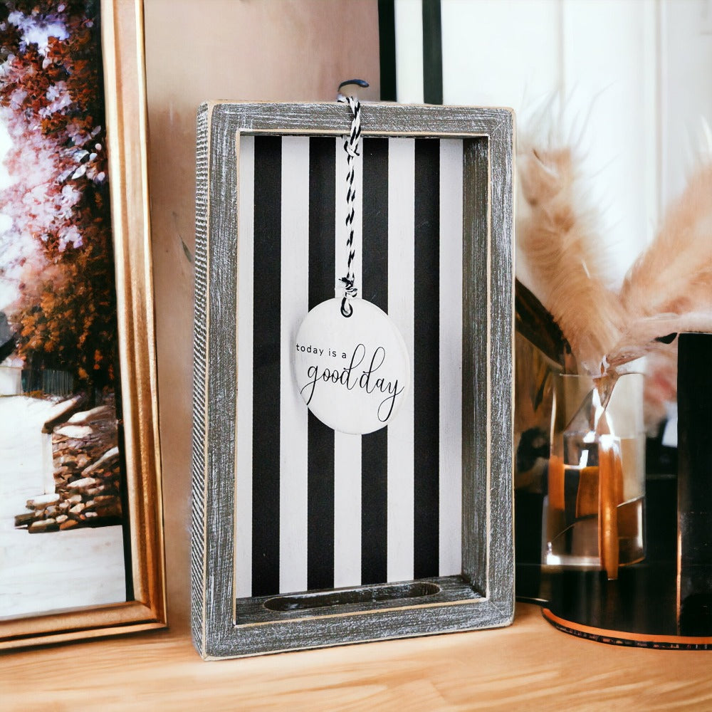 Farmhouse Modern Wooden Tray Black White Striped Decorative Serving Tray 10 x 6 x 1.5 Inch