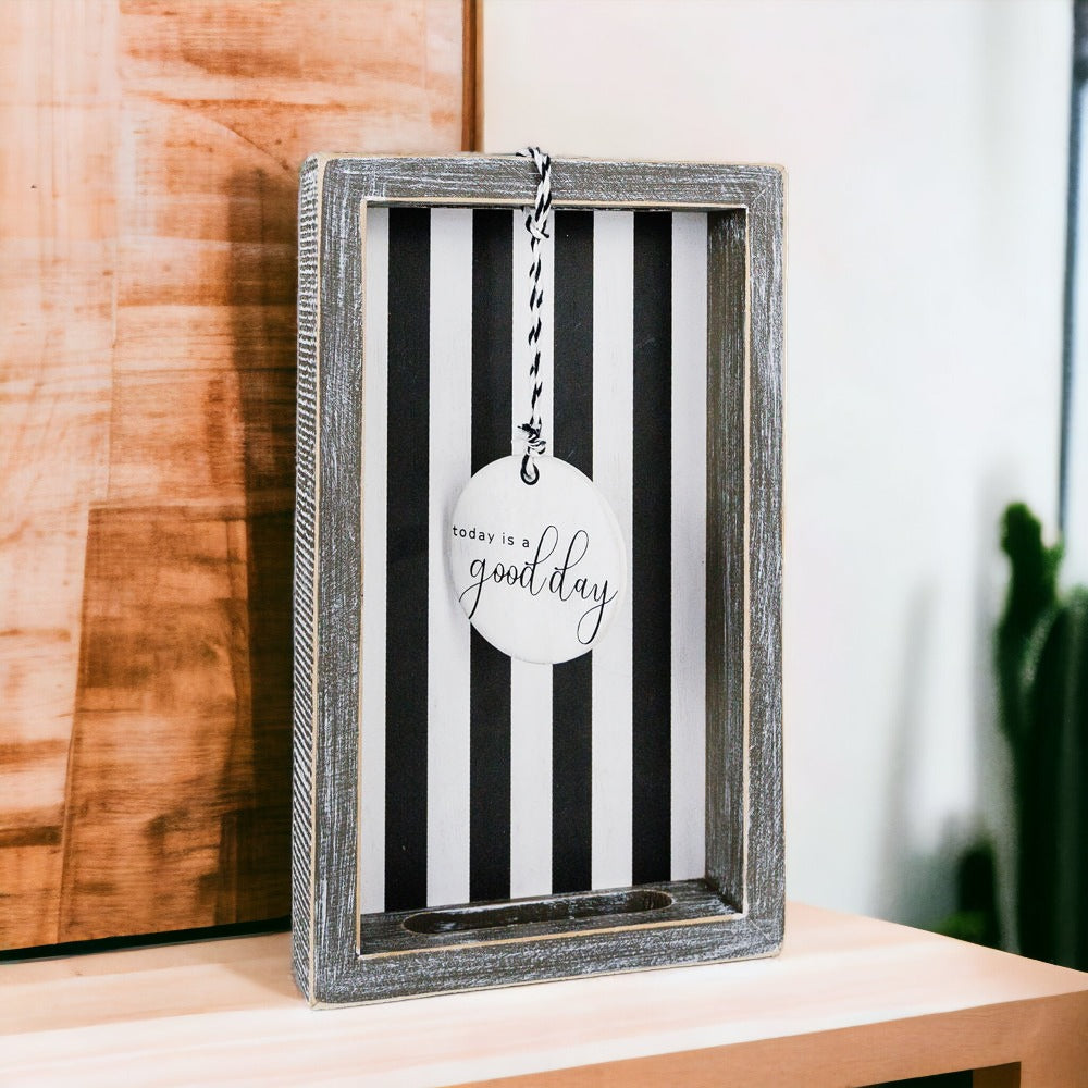Farmhouse Modern Wooden Tray Black White Striped Decorative Serving Tray 10 x 6 x 1.5 Inch