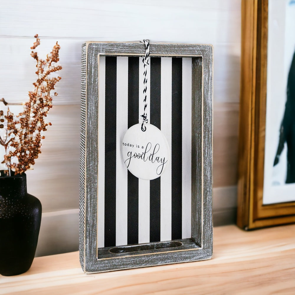 Farmhouse Modern Wooden Tray Black White Striped Decorative Serving Tray 10 x 6 x 1.5 Inch
