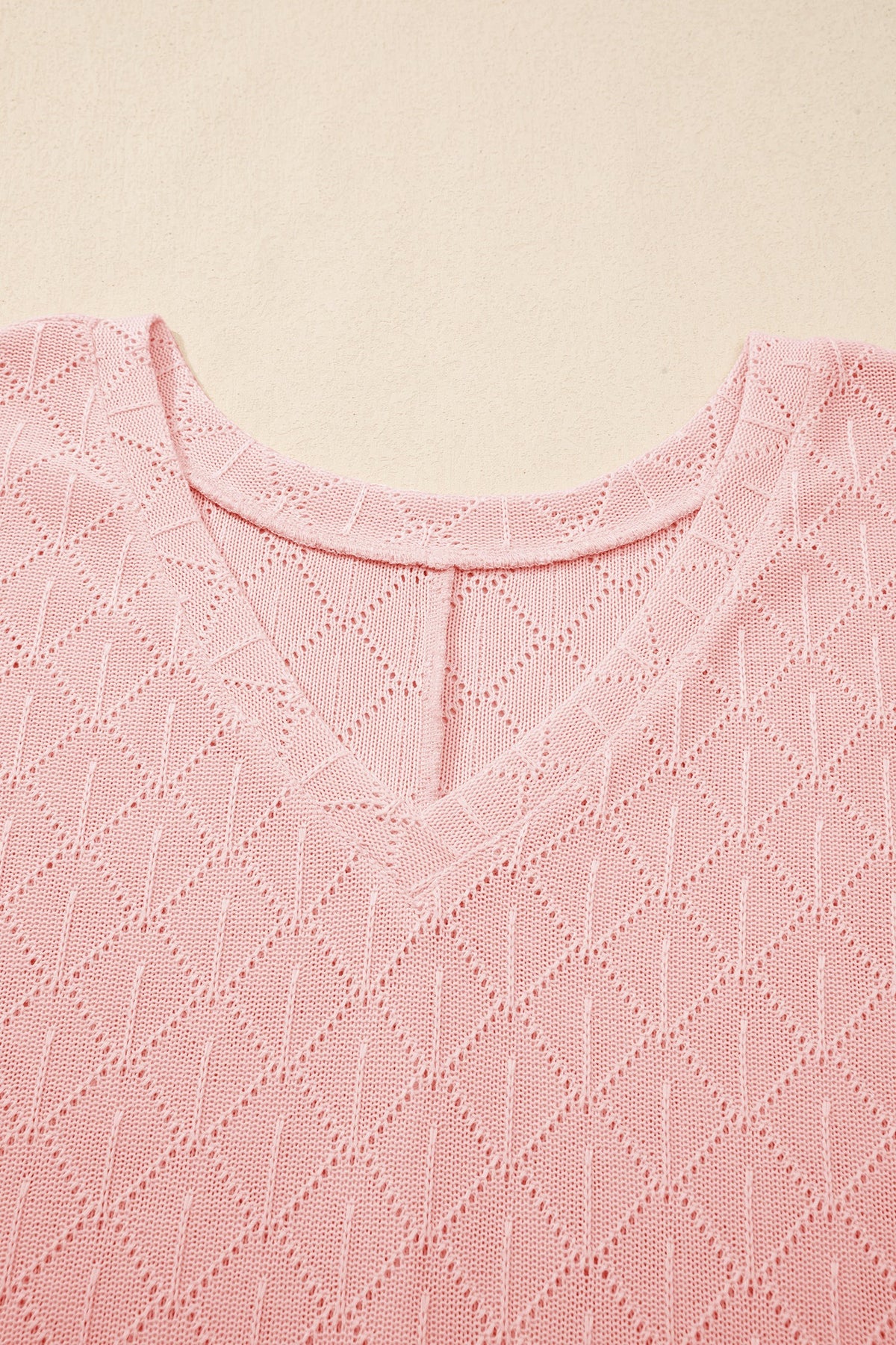 Plus Size Solid Pointelle Knit Rhombus V-Neck Top
