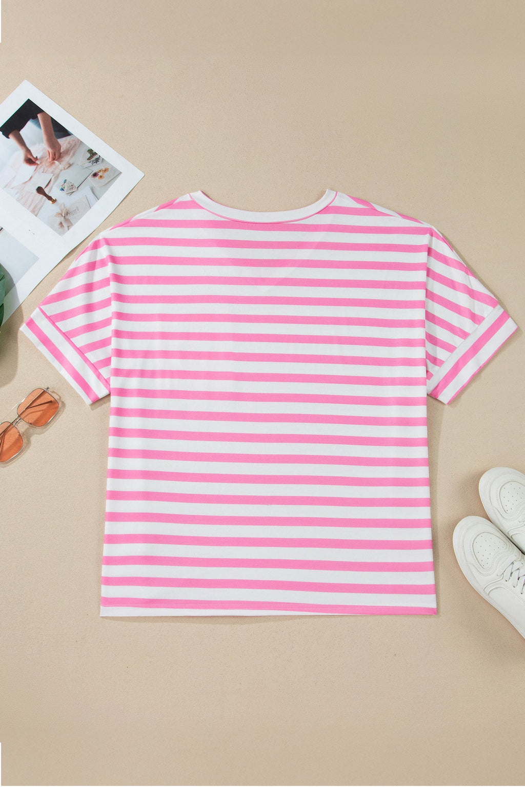 Plus Size Stripe Colorblock Patch Pocket Tee