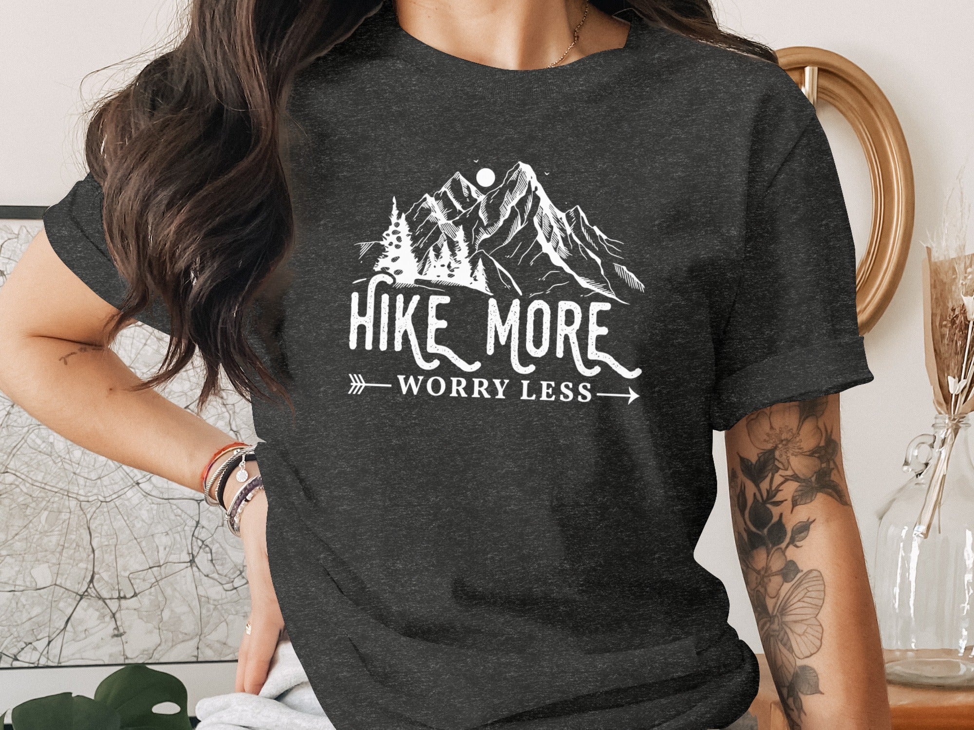Hike More Worry Less Mountains Graphic Image T-Shirt