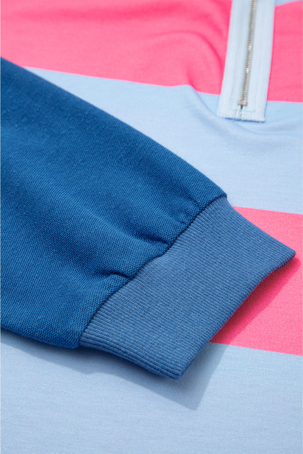 Plus Size Stripe Colorblock Patchwork Half-Zip Top