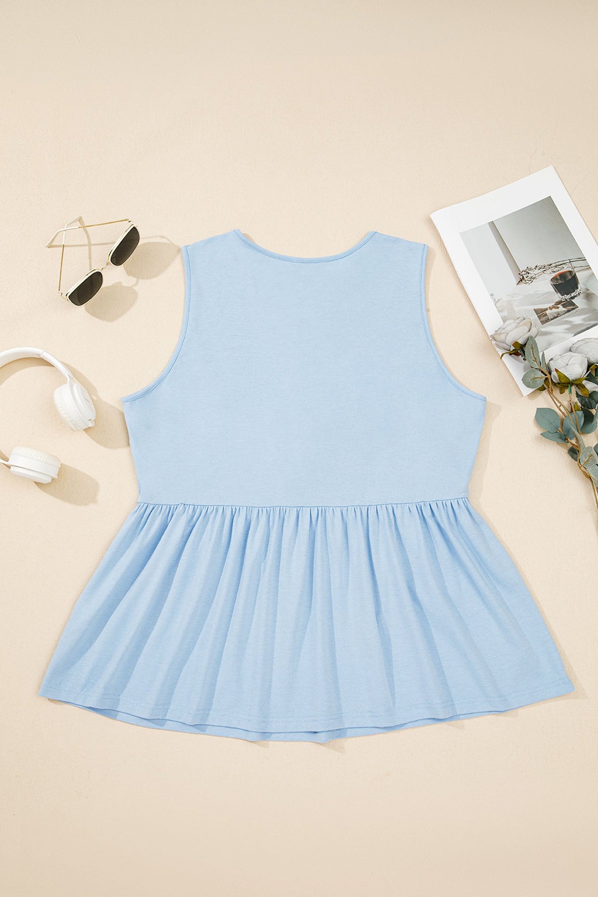 Plus Size Solid Bow-Tie Peplum Tank Top