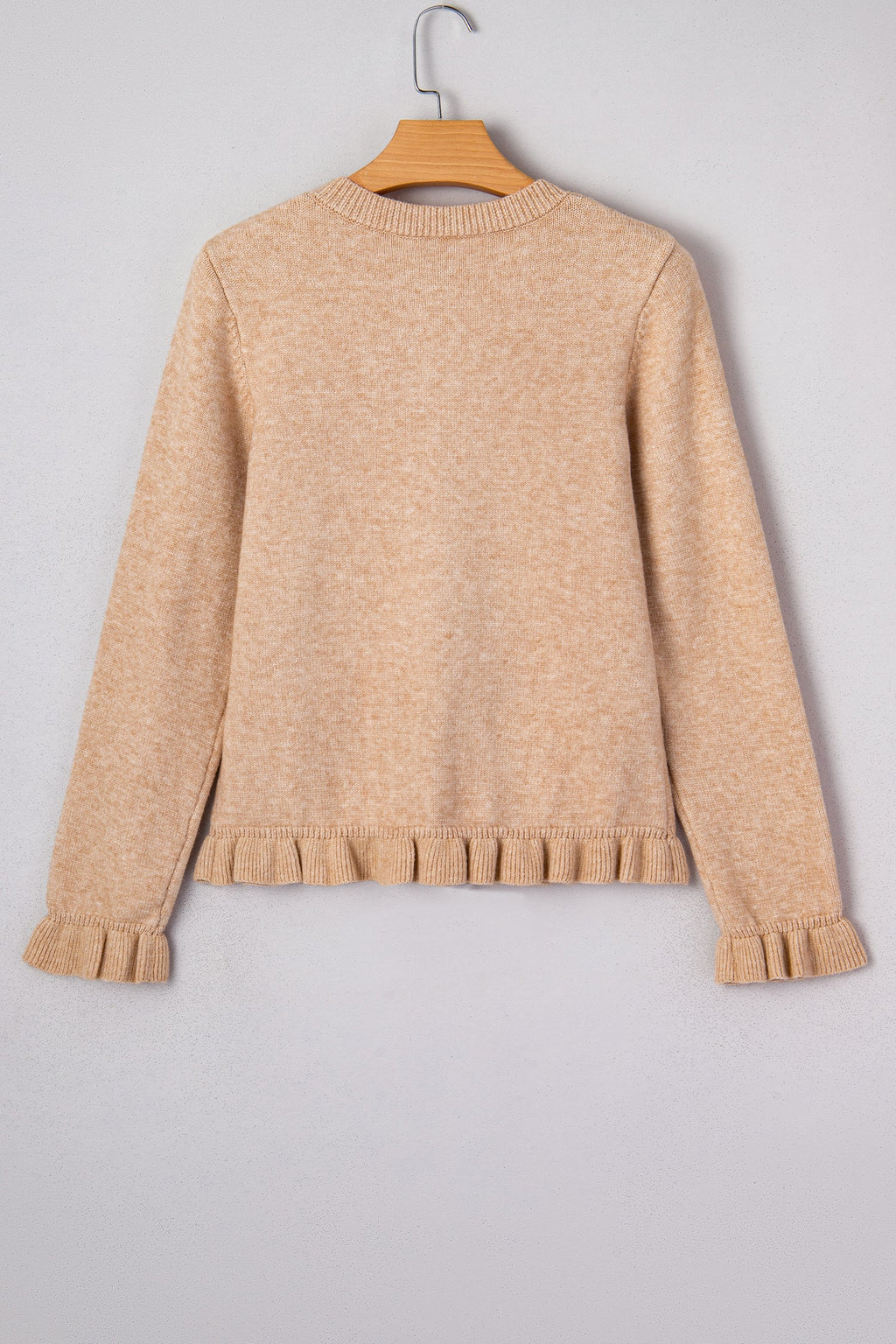 Solid Ruffle Trim Button Front Cardigan