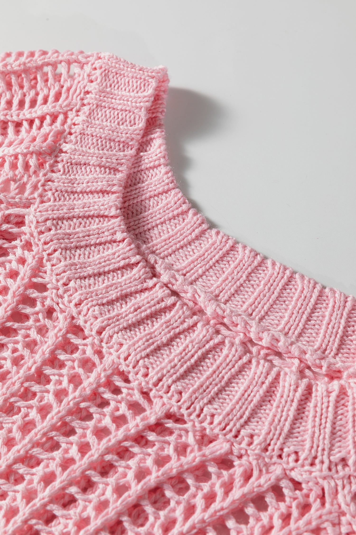 Plus Size Crochet Bow Tie Short Sleeve Sweater