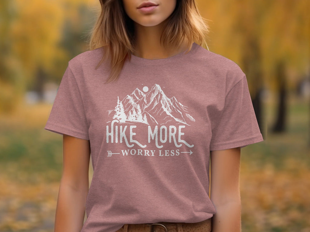 Hike More Worry Less Mountains Graphic Image T-Shirt