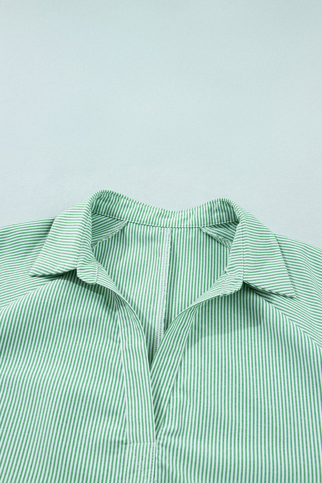 Plus Size Stripe Collar V-Neck Short Sleeve Blouse