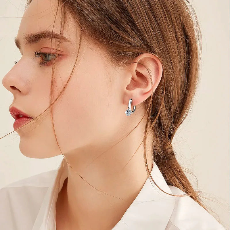 925 Sterling Silver Moissanite Hoop Earrings Retro Simple Light Luxury