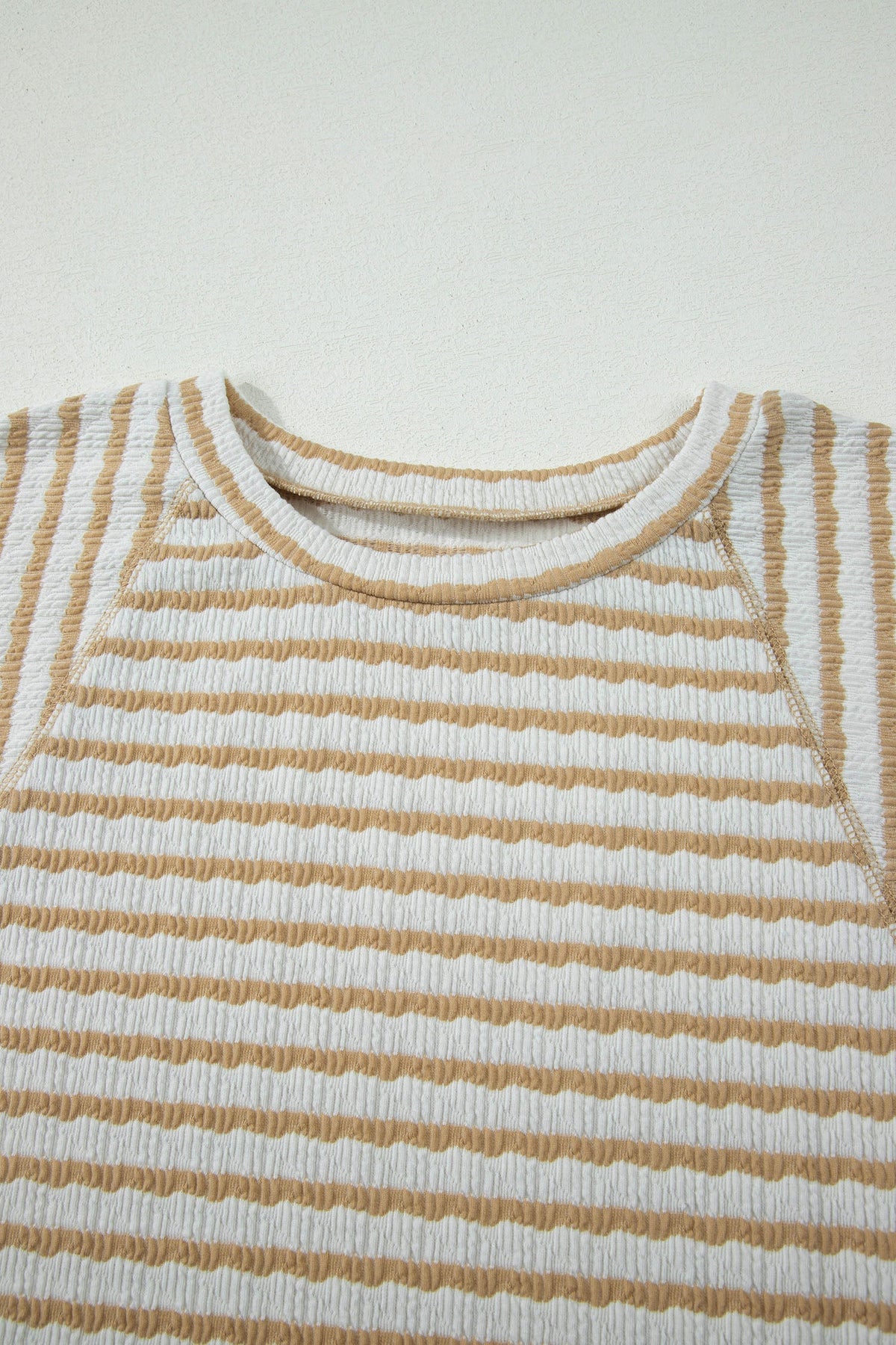 Plus Size Stripe Textured Patchwork 3/4 Sleeve Top
