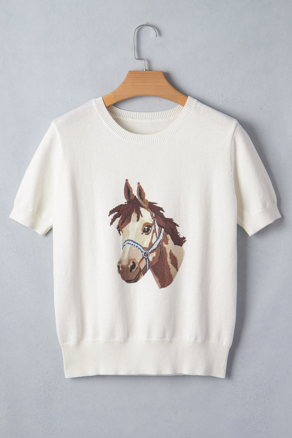 Western Horse Head Short Sleeve Sweater