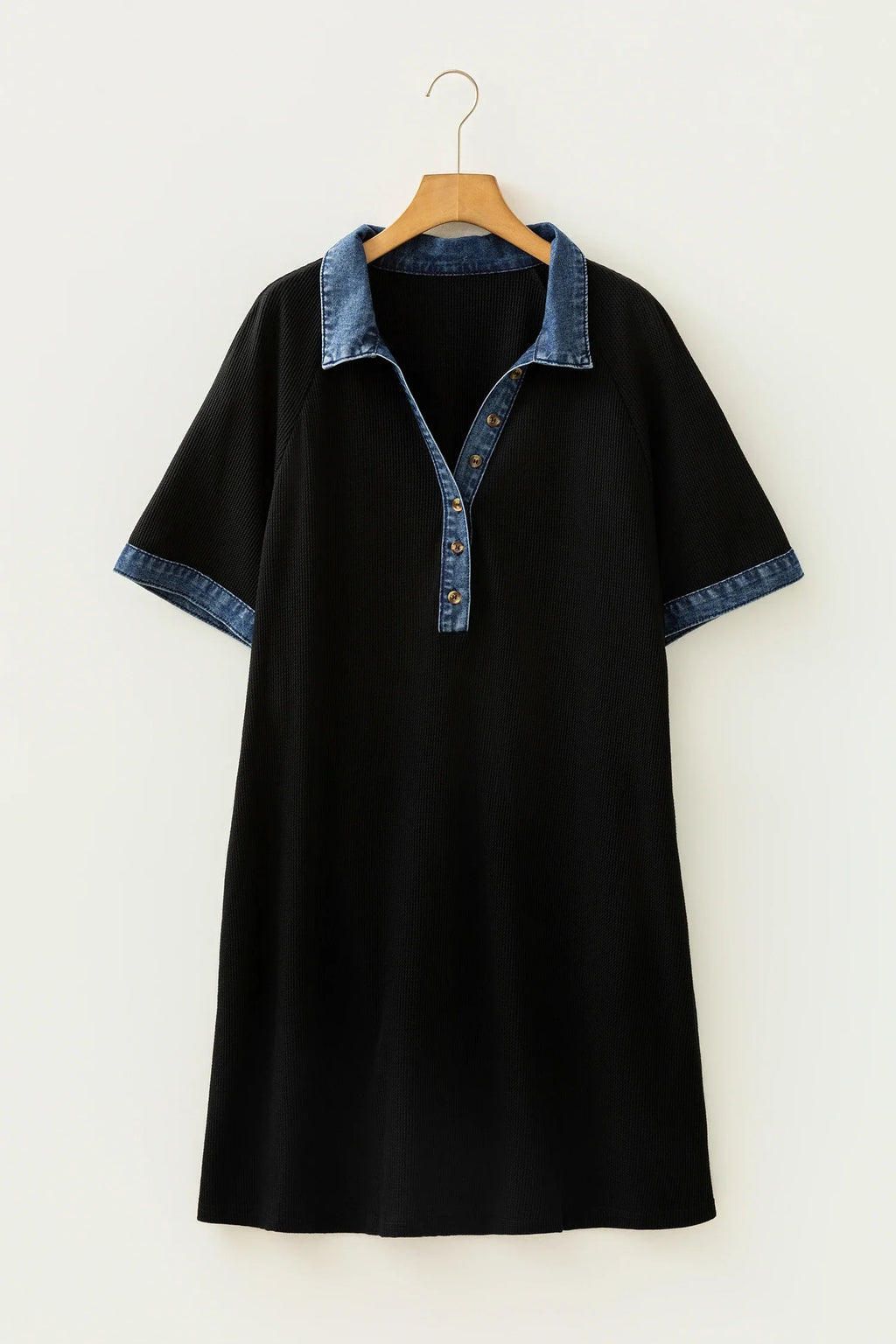 Plus Size Denim Colorblock Polo Collar Mini Dress