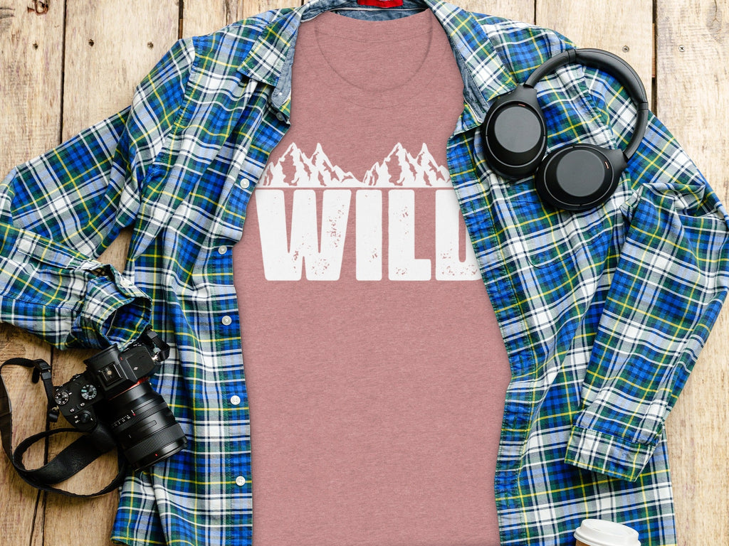 White Wild Text with Mountains Graphic Design T-Shirt