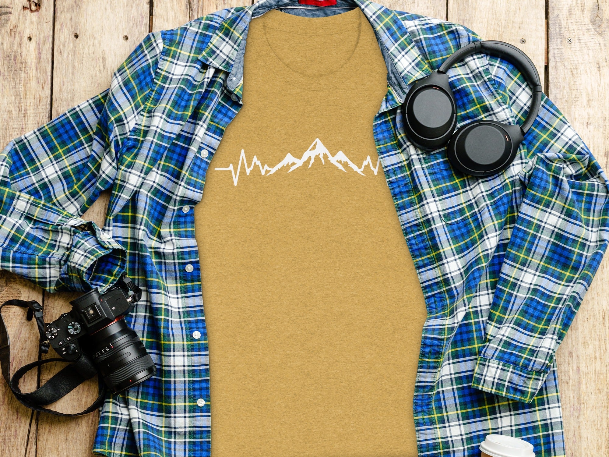 Mountain Heartbeat Line Illustration Graphic Design T-Shirt