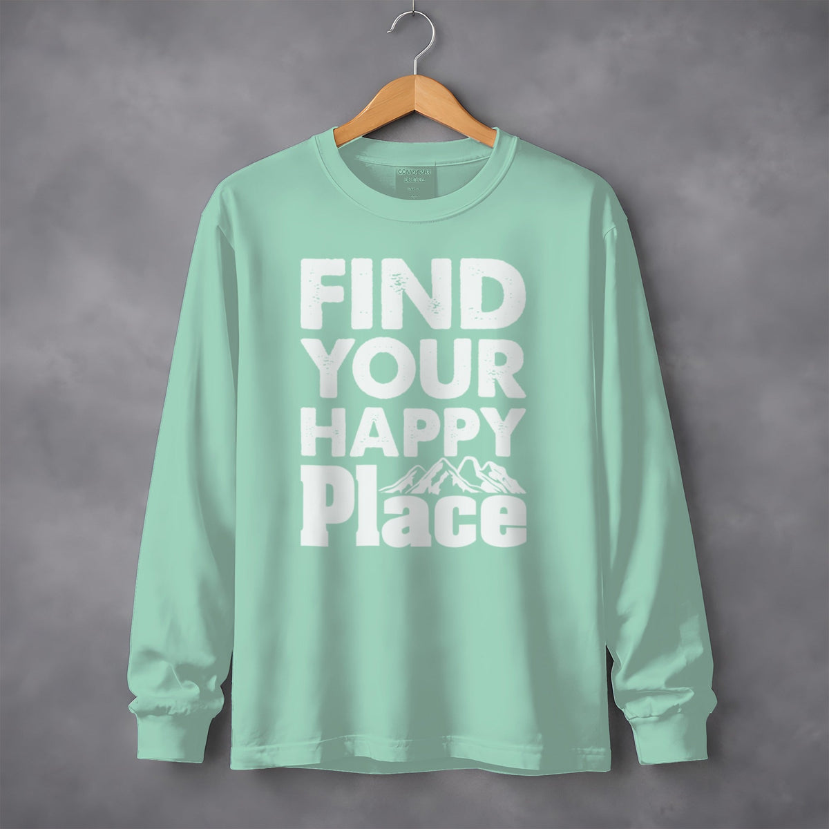 Find Your Happy Place With Mountains Graphic Long Sleeve T-Shirt