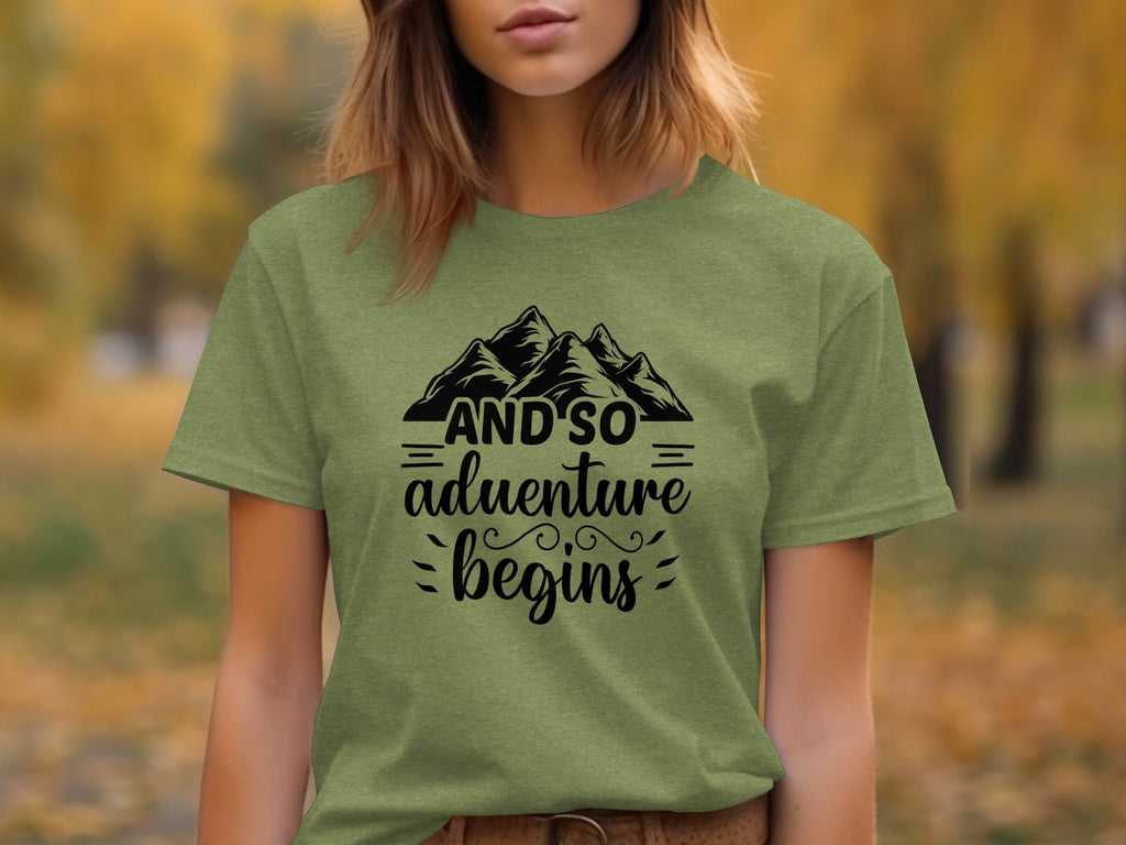 And So Adventure Begins Mountain Theme Graphic T-Shirt