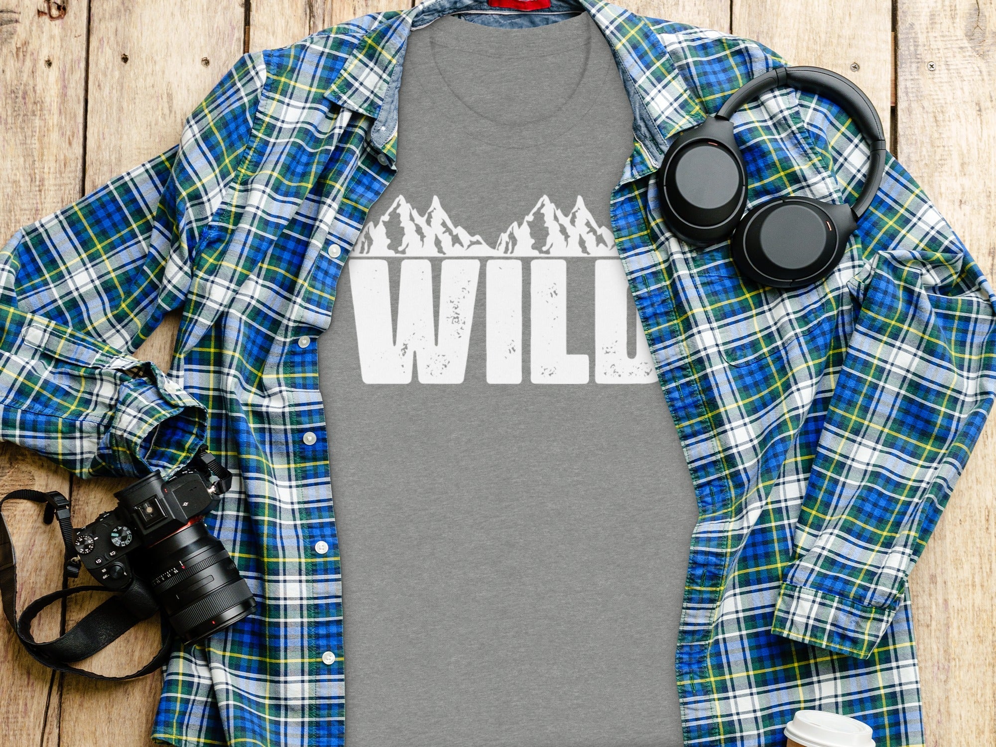 White Wild Text with Mountains Graphic Design T-Shirt