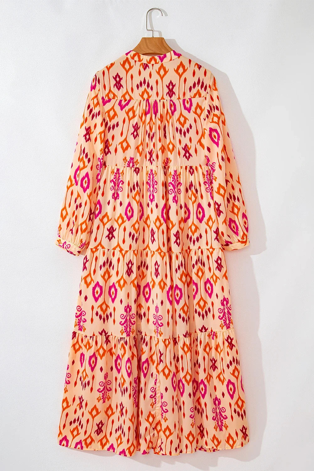 Western Abstract Geometric Long Sleeve Maxi Dress