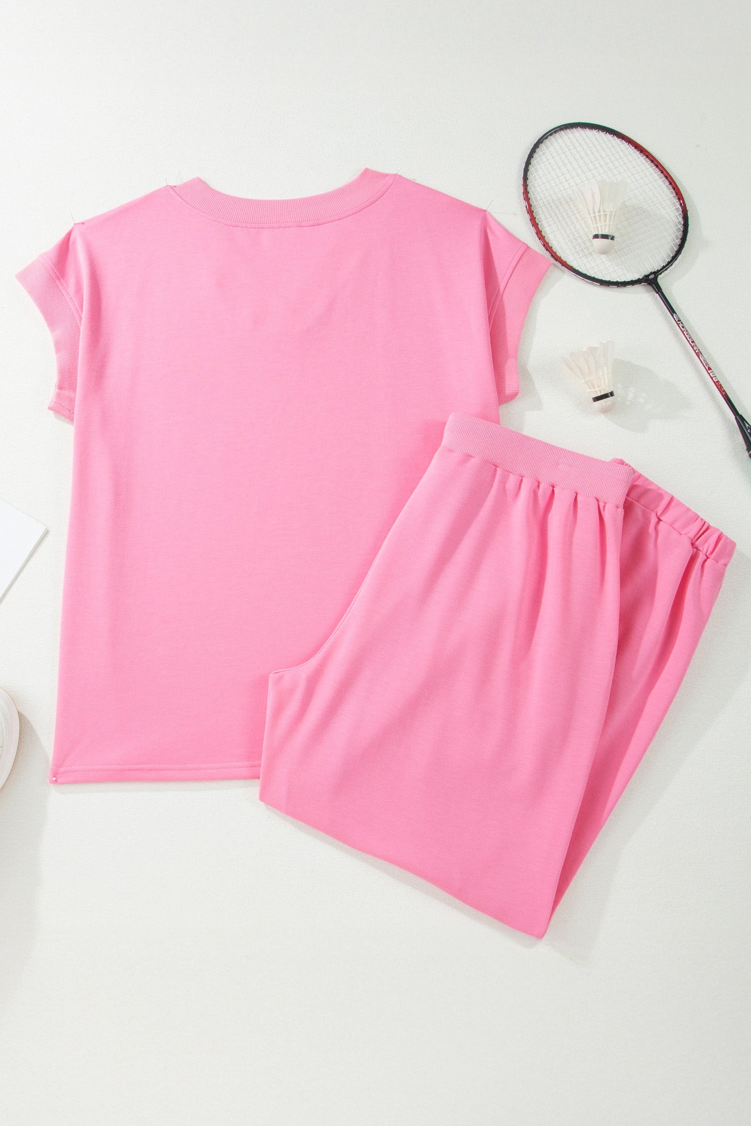 Plus Size Solid V-Neck Tee & Drawstring Pants Set