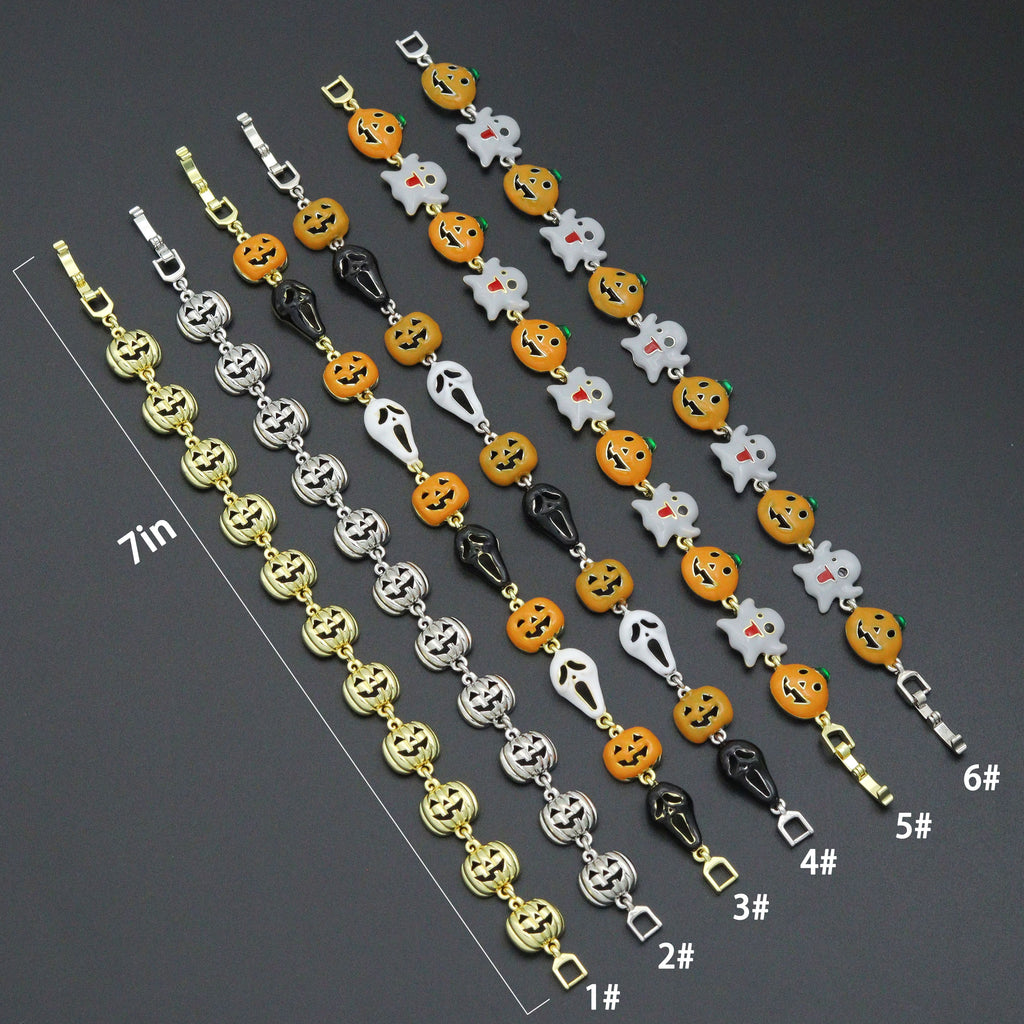 Gold Silver Halloween Ghost Pumpkin Charm Chain Bracelet,  Sku#A520